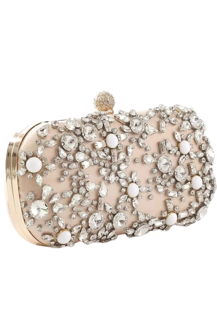 Crystal And Bead Satin Clutch