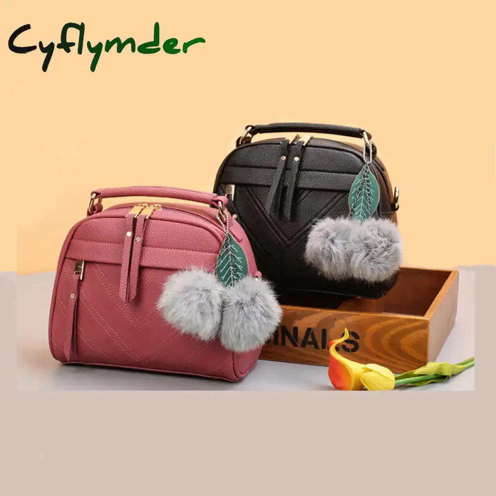 Cyflymder PU Leather Handbag For Women Girl Fashion Tassel Messenger Bags With Ball Bolsa Female Shoulder Bags Ladies Party Crossby Bag
