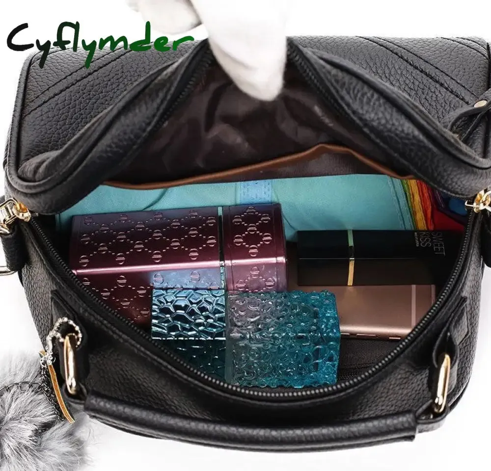 Cyflymder PU Leather Handbag For Women Girl Fashion Tassel Messenger Bags With Ball Bolsa Female Shoulder Bags Ladies Party Crossby Bag