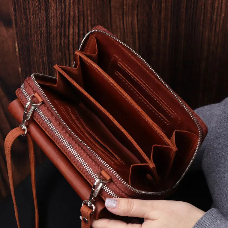 Dazzlo Handmade Leather Women’s Bag for iPhone 15 Pro - Brown/Cognac - 8"