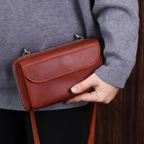 Dazzlo Handmade Leather Women’s Bag for iPhone 15 Pro - Brown/Cognac - 8"