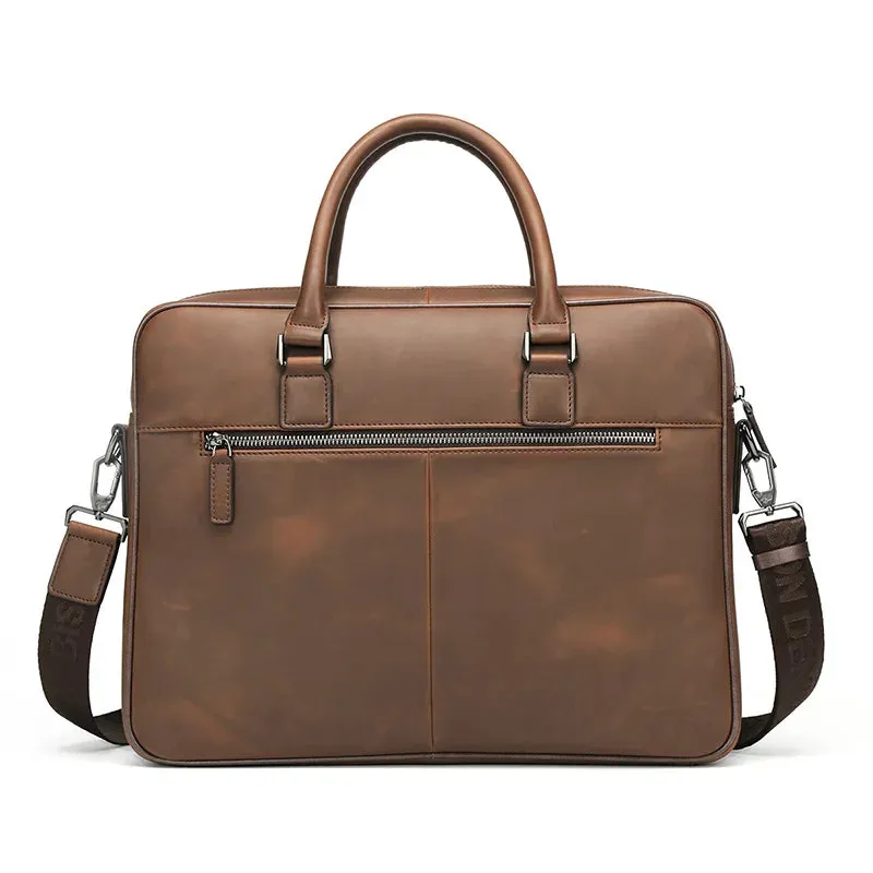 DENIM Vintage Male Handbag Cowhide Brand 14 inches Laptop Business Bag