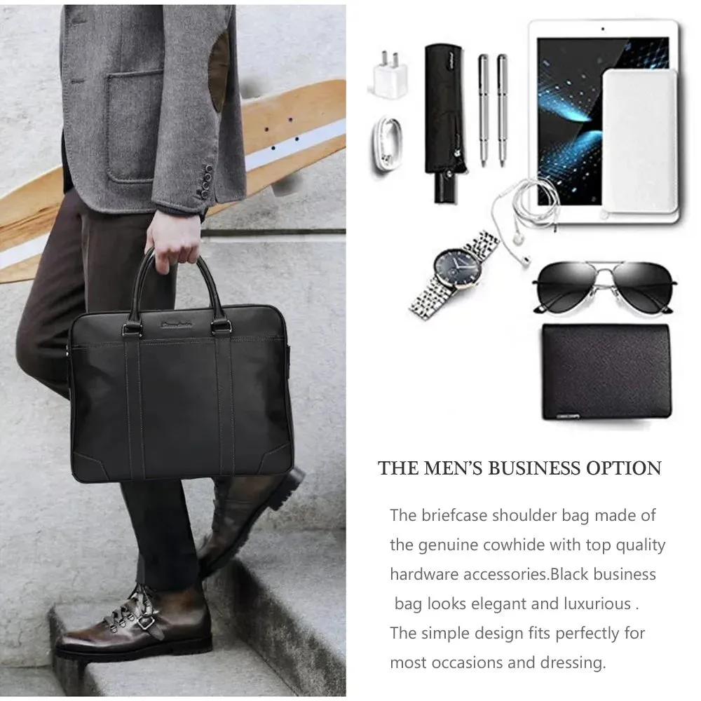DENIM Vintage Male Handbag Cowhide Brand 14 inches Laptop Business Bag