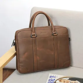 DENIM Vintage Male Handbag Cowhide Brand 14 inches Laptop Business Bag