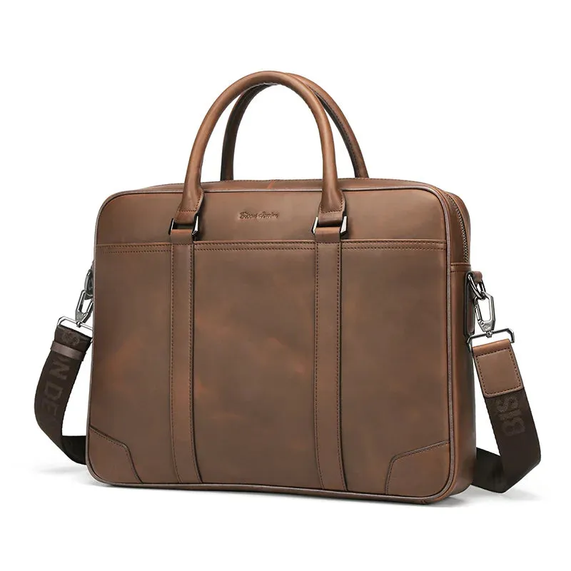 DENIM Vintage Male Handbag Cowhide Brand 14 inches Laptop Business Bag