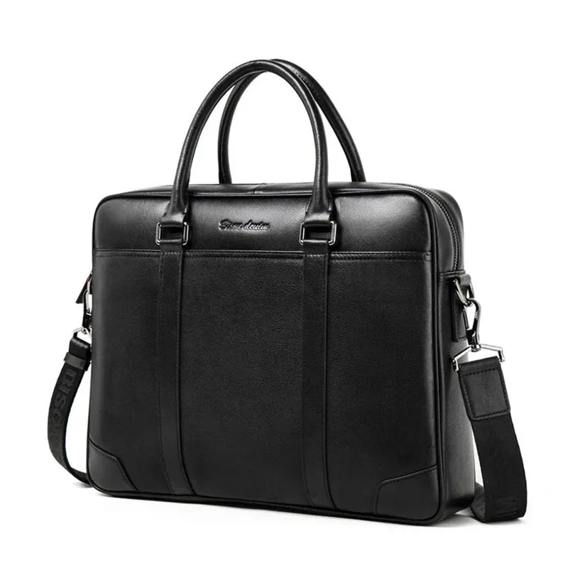 DENIM Vintage Male Handbag Cowhide Brand 14 inches Laptop Business Bag