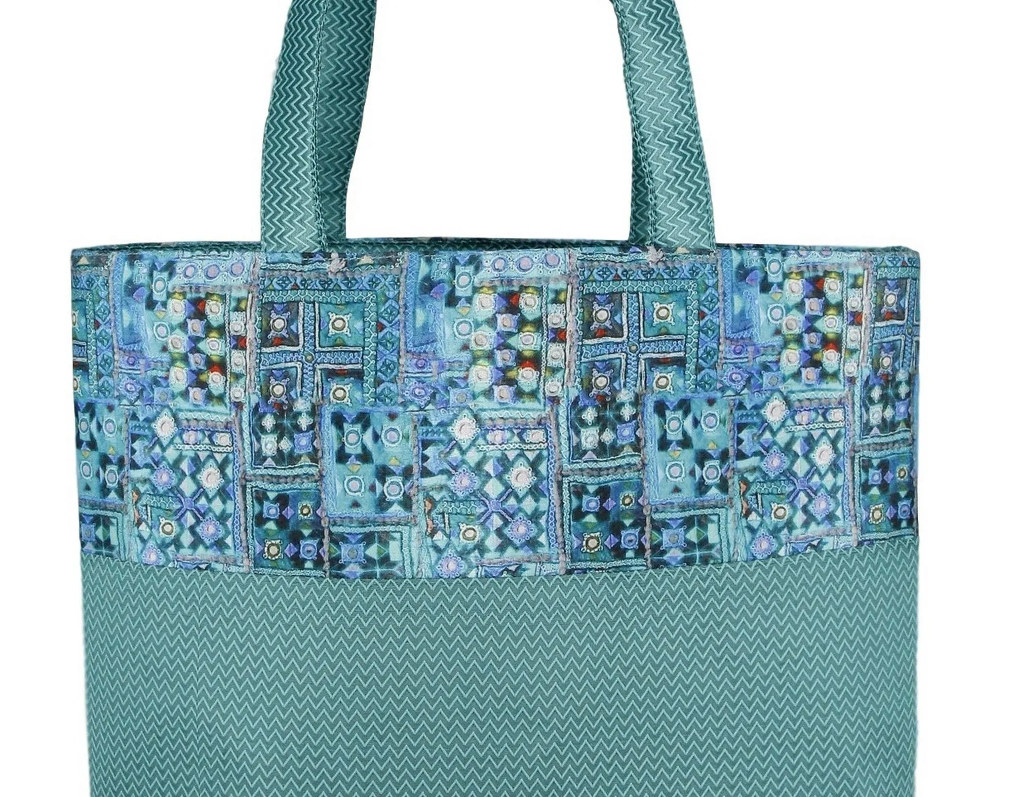 Digitally printed Brocade fashion bag 15 x 16 inch Faux Silk Dupion,TURQUOISE,Totes Shopping bag