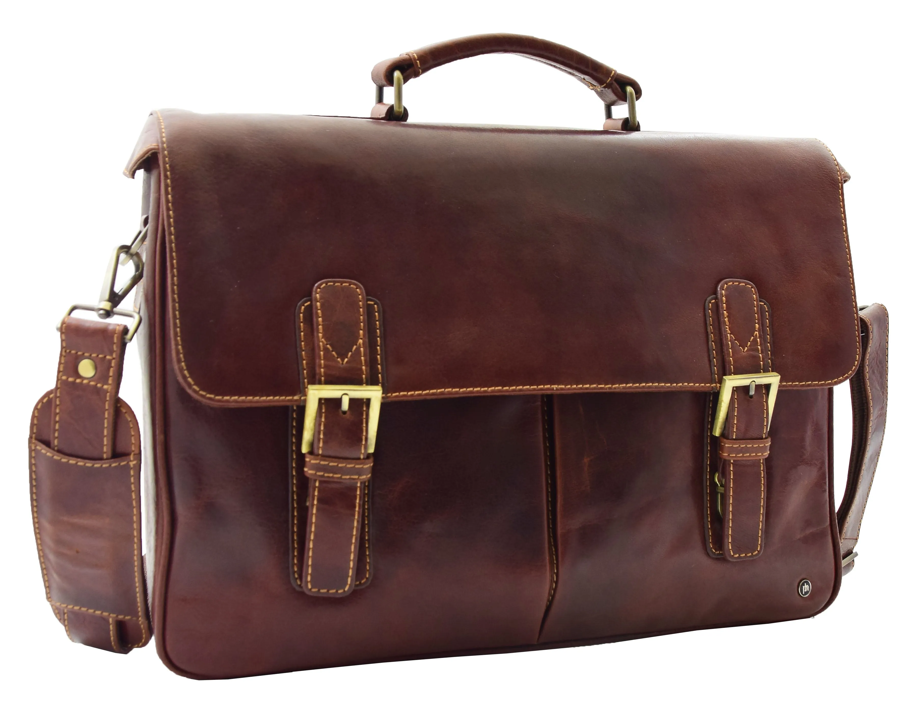 DR322 Men's Leather Messenger Briefcase Brown