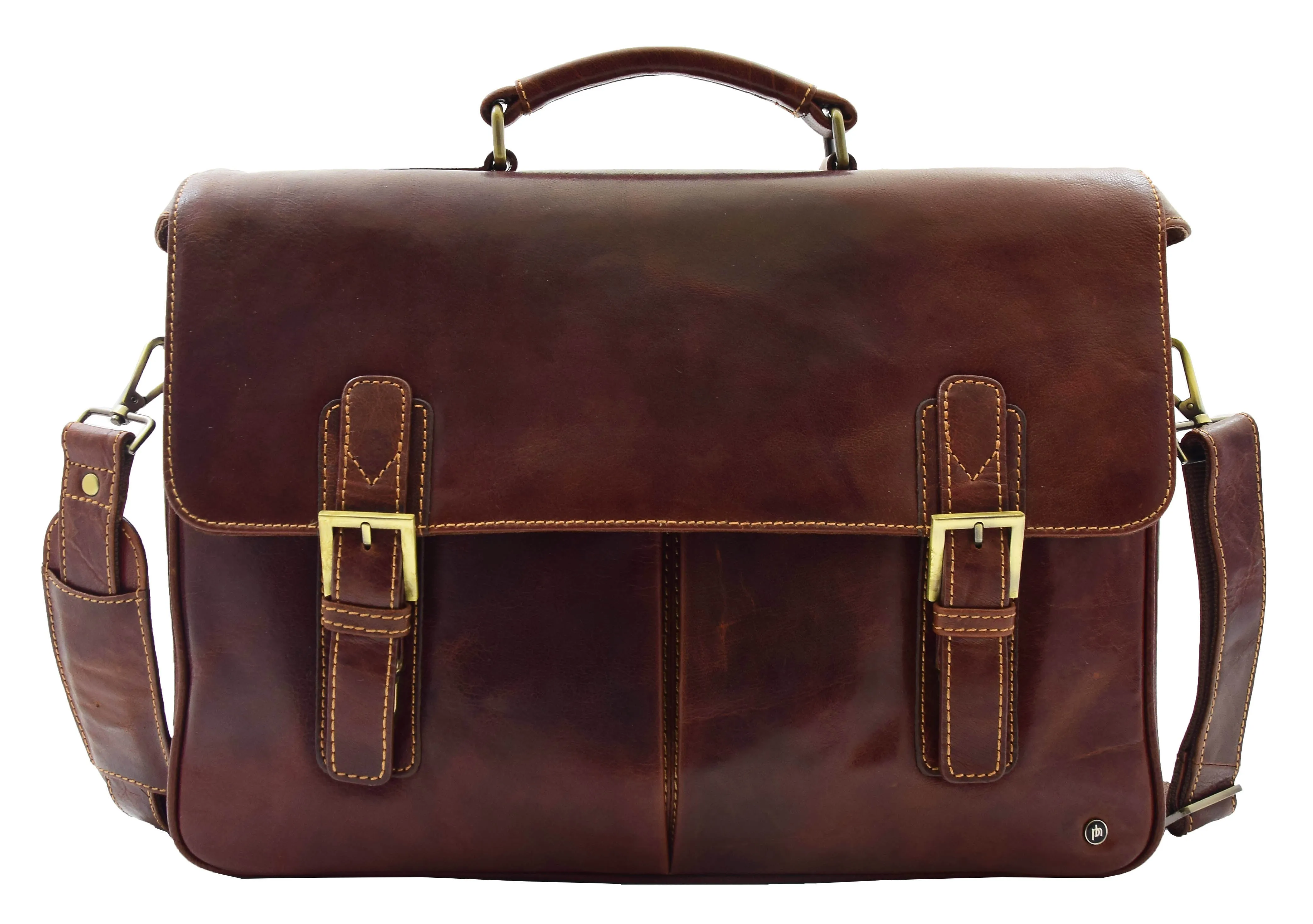 DR322 Men's Leather Messenger Briefcase Brown