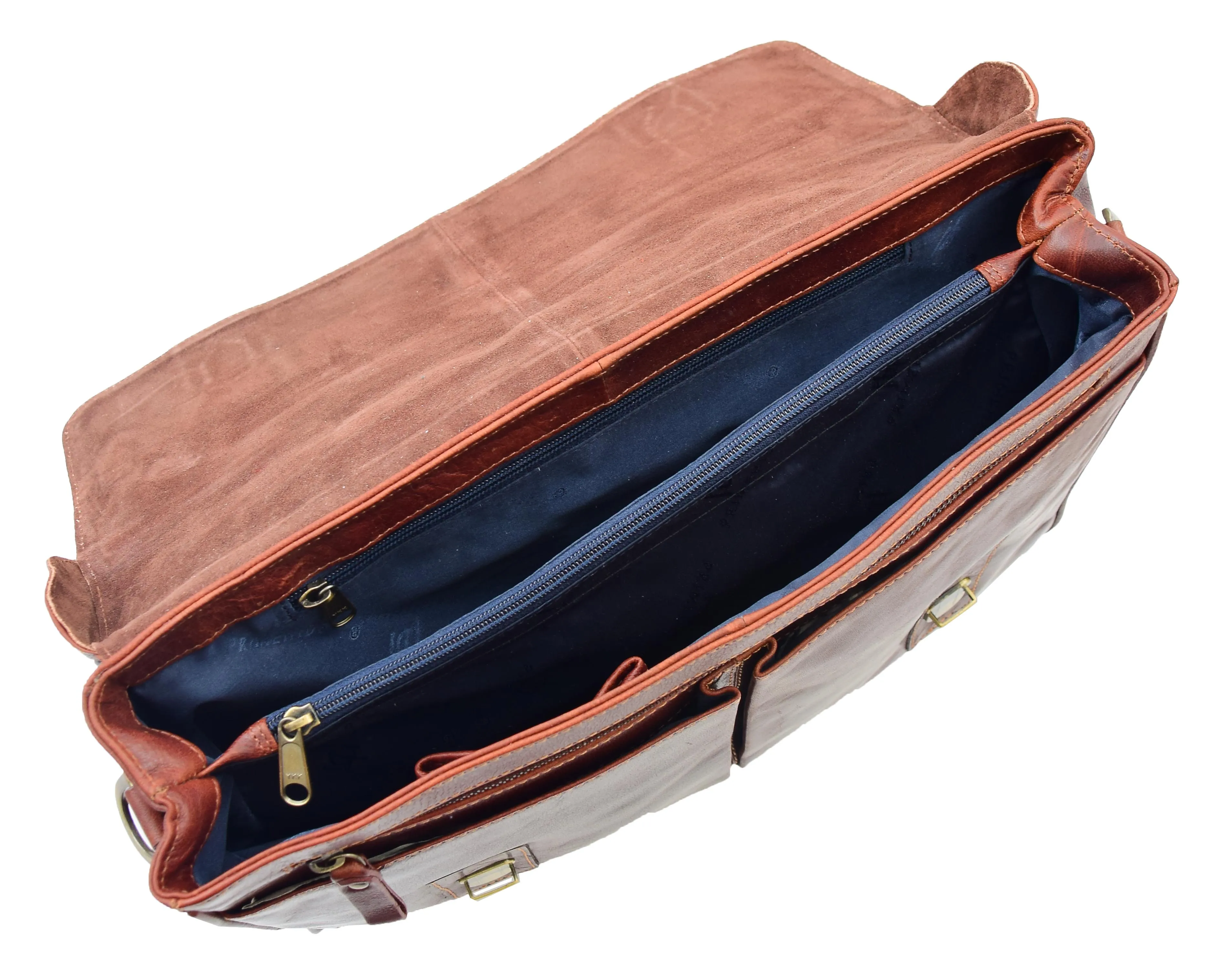 DR322 Men's Leather Messenger Briefcase Brown