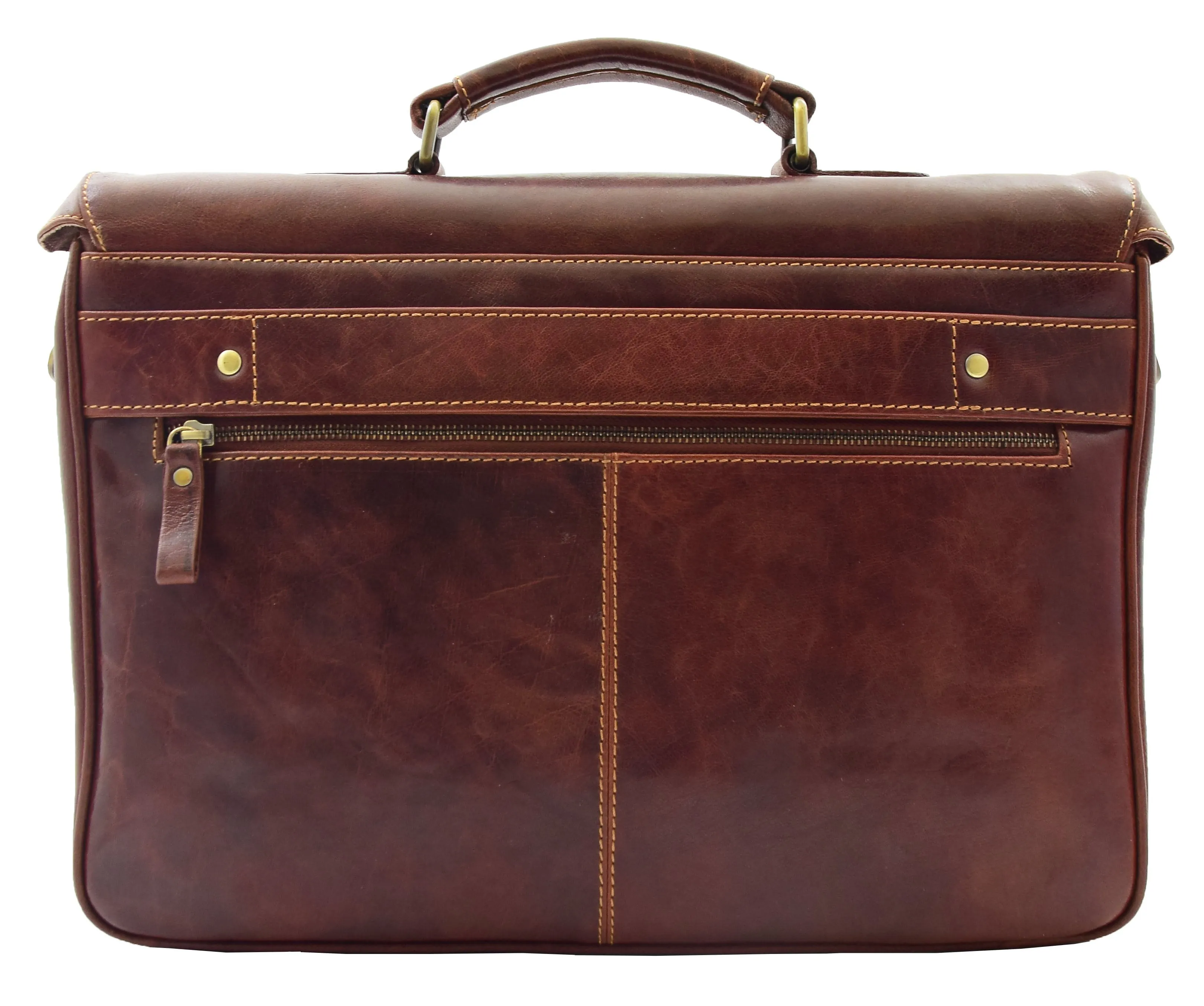 DR322 Men's Leather Messenger Briefcase Brown