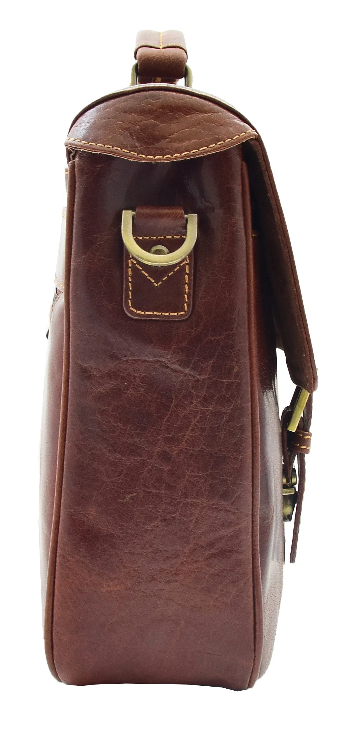 DR322 Men's Leather Messenger Briefcase Brown