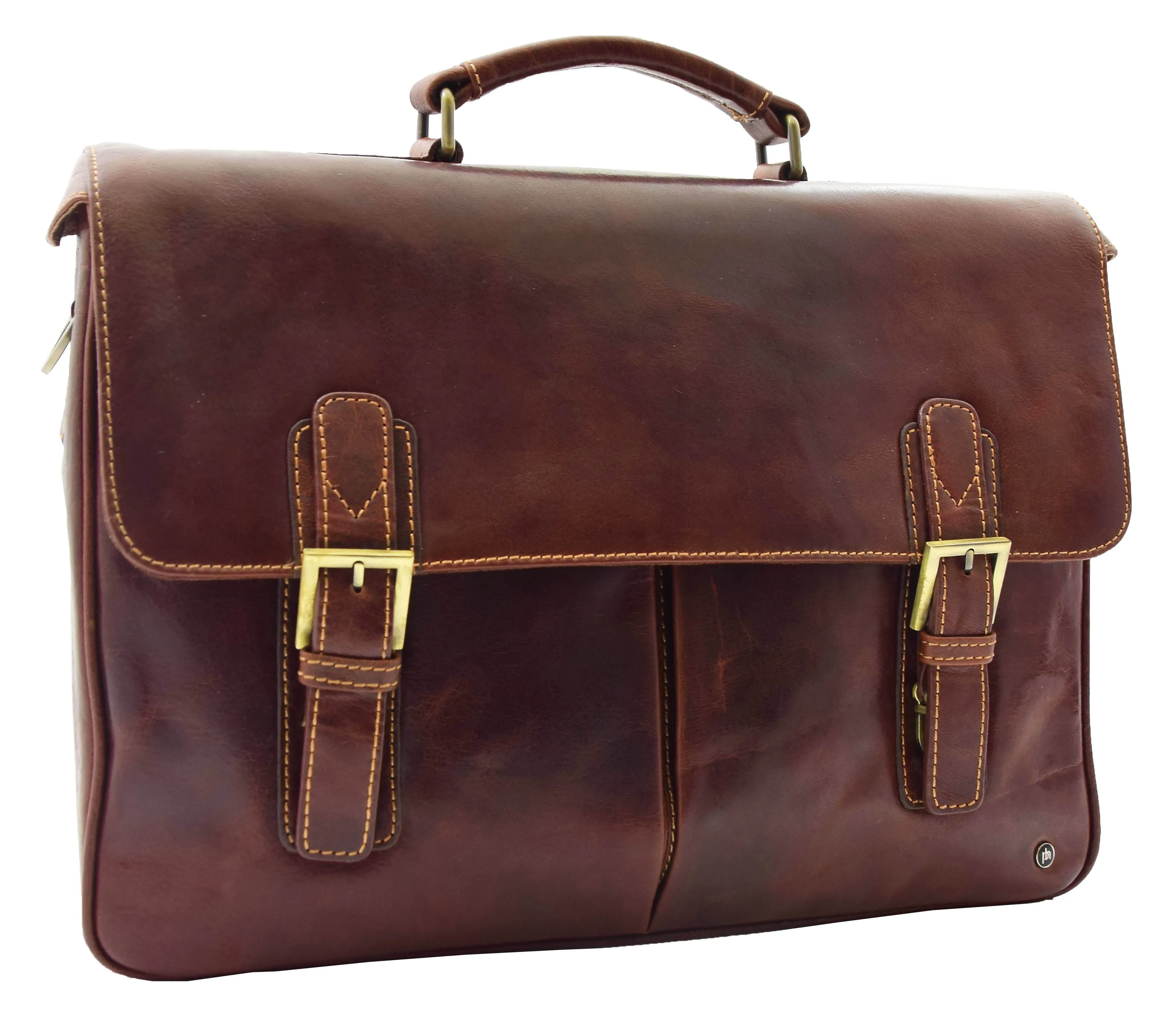 DR322 Men's Leather Messenger Briefcase Brown