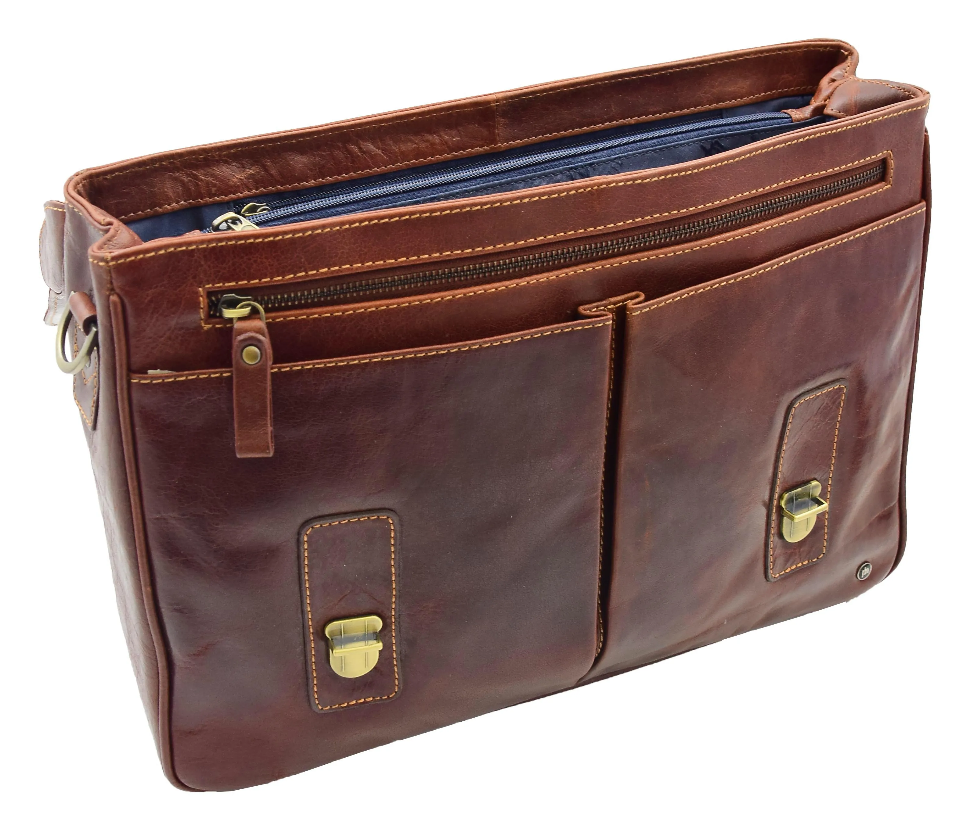 DR322 Men's Leather Messenger Briefcase Brown