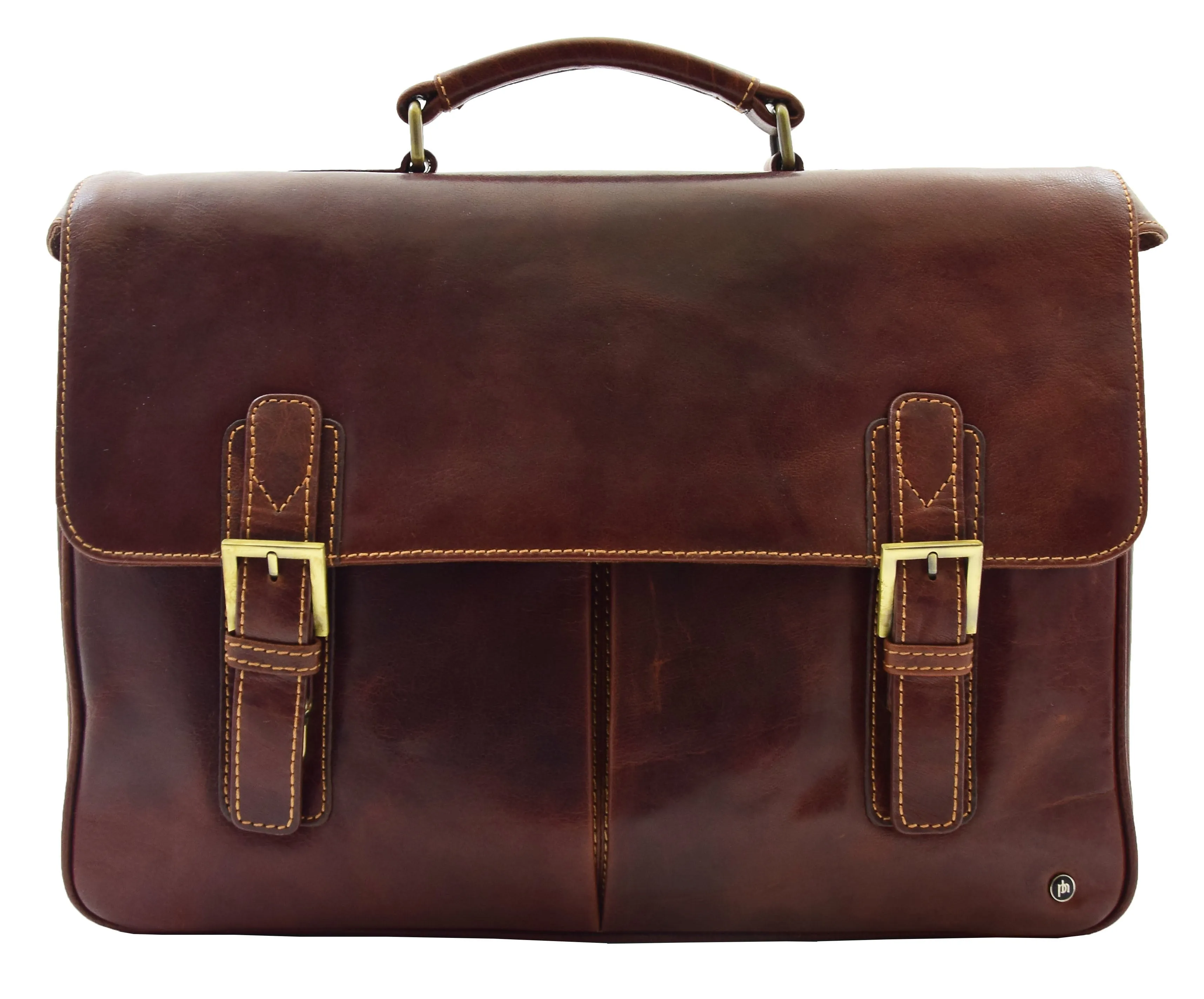 DR322 Men's Leather Messenger Briefcase Brown