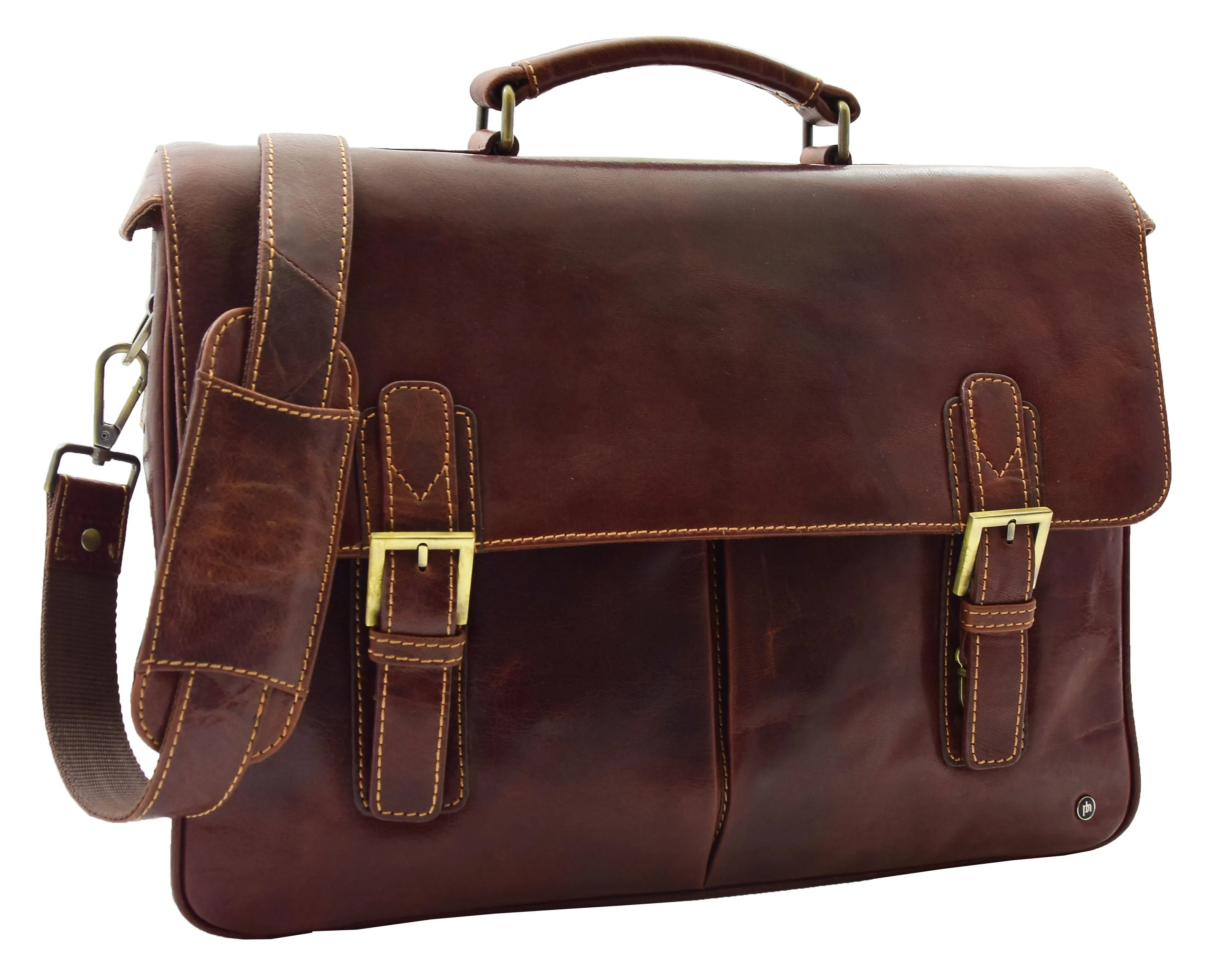 DR322 Men's Leather Messenger Briefcase Brown