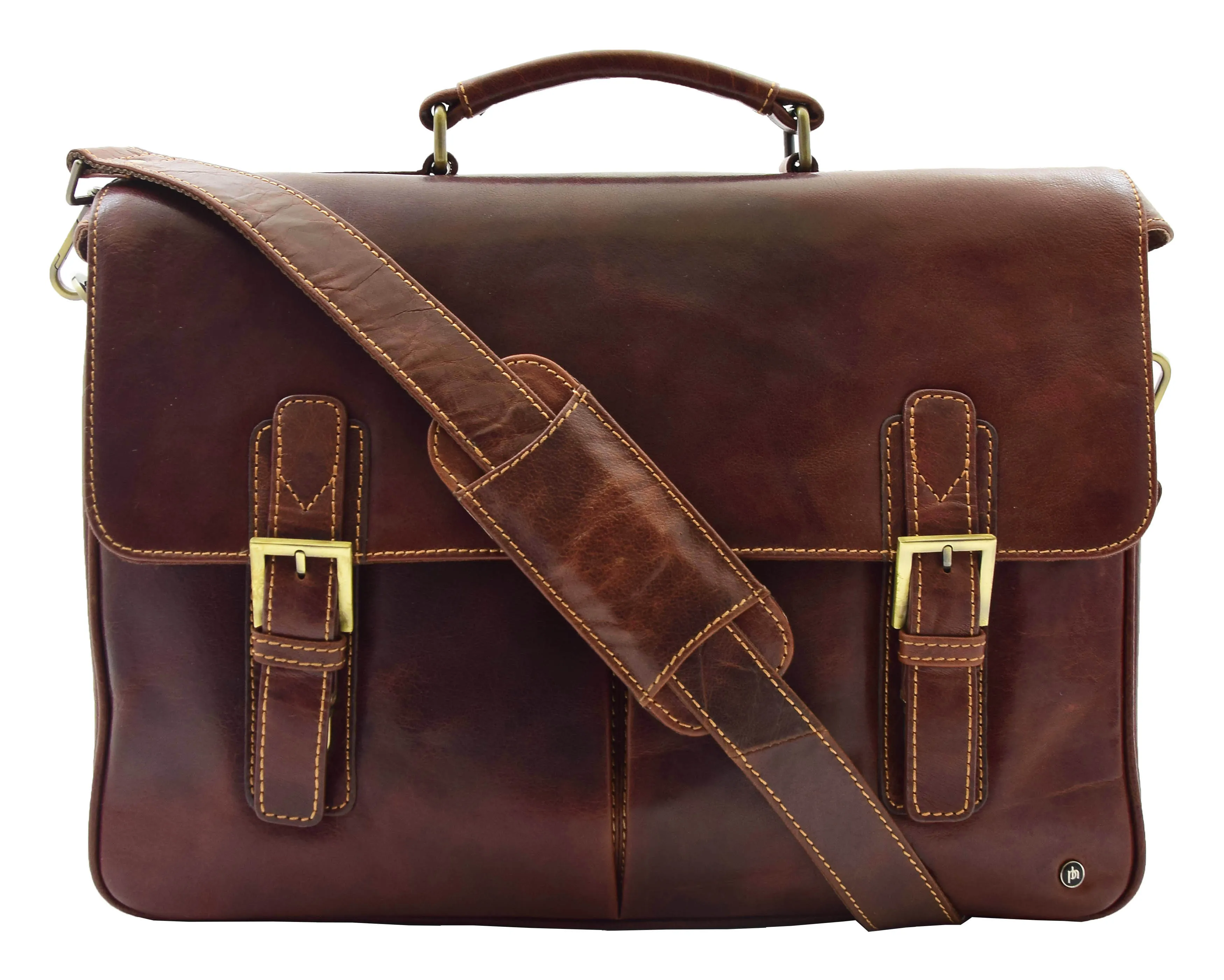 DR322 Men's Leather Messenger Briefcase Brown