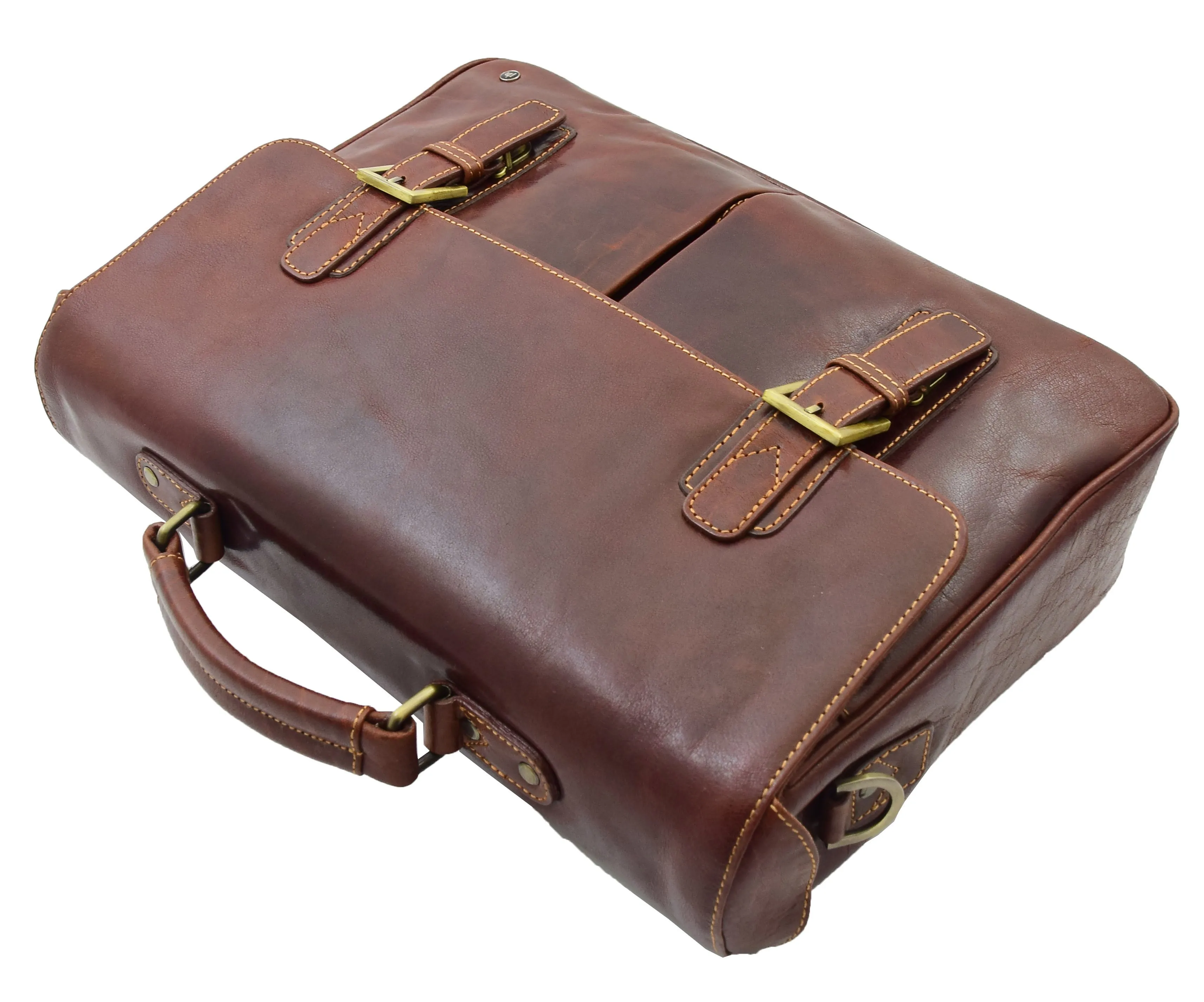 DR322 Men's Leather Messenger Briefcase Brown