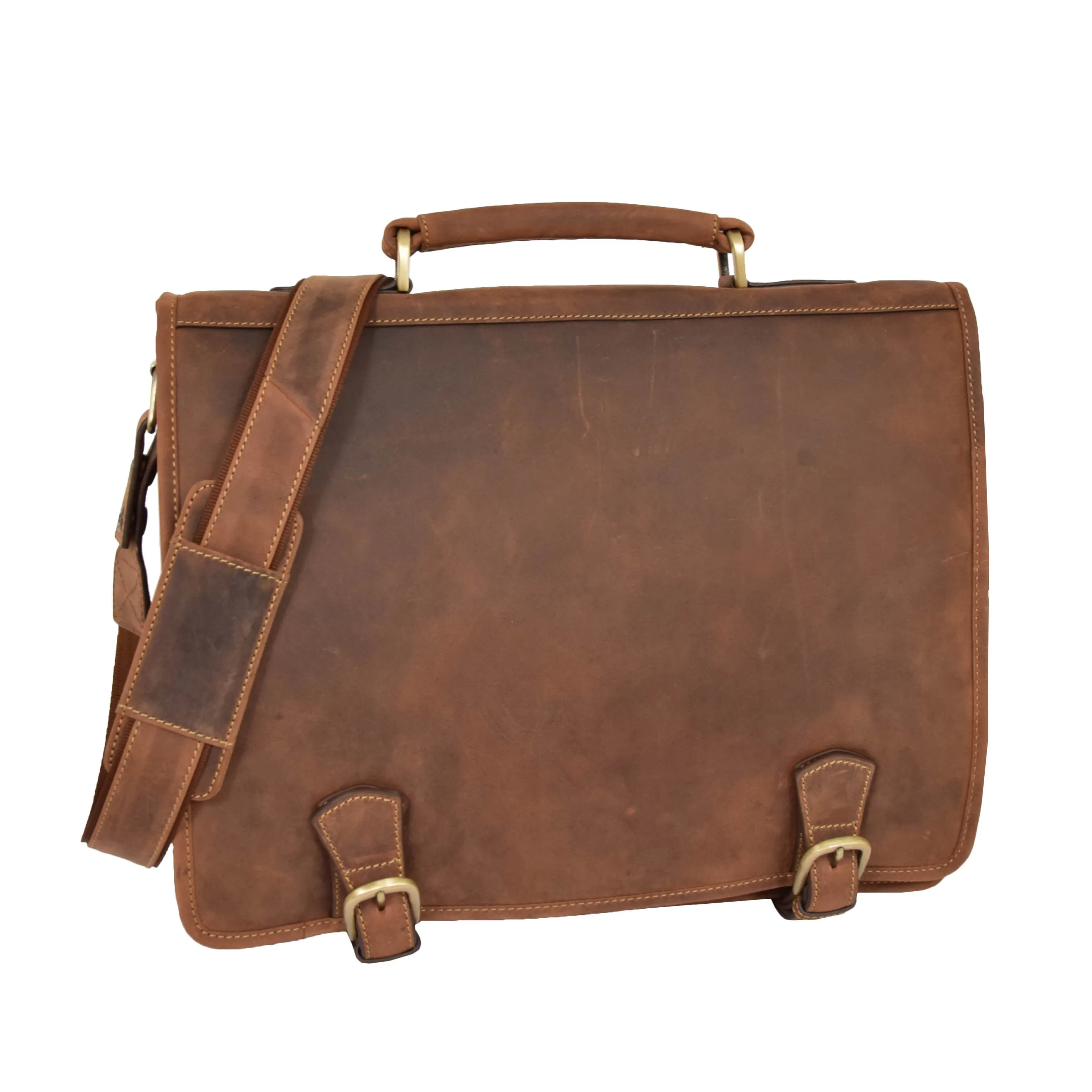 DR389 Men's Leather Cross Body Briefcase Oil Tan