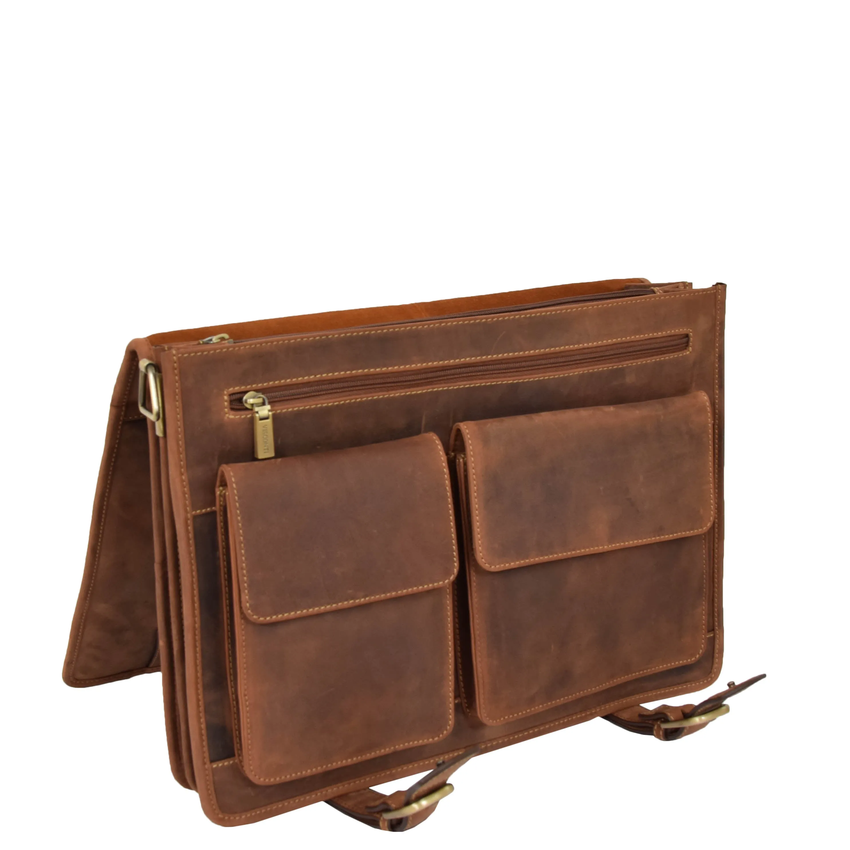 DR389 Men's Leather Cross Body Briefcase Oil Tan