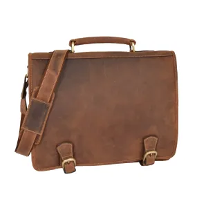 DR389 Men's Leather Cross Body Briefcase Oil Tan