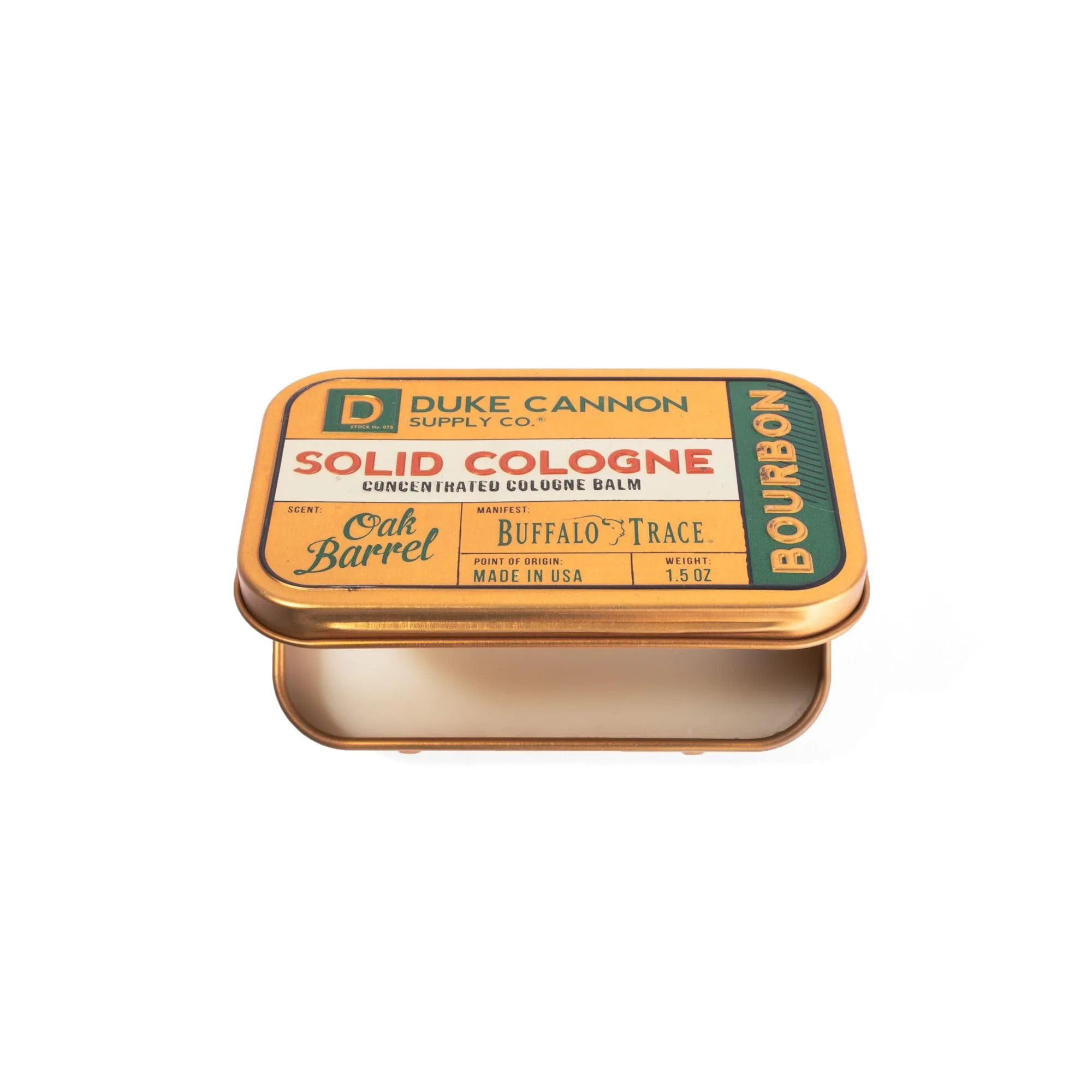 Duke Cannon Men's Solid Cologne - Bourbon | Concentrated Cologne Balm | Woody Oak Barrel Scent | Travel-Friendly Tin | 1.5 oz