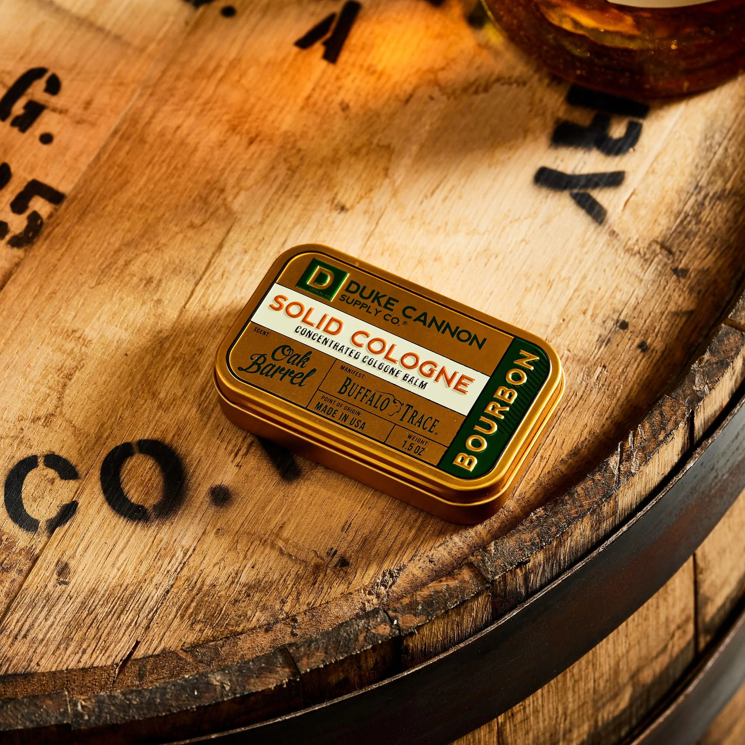 Duke Cannon Men's Solid Cologne - Bourbon | Concentrated Cologne Balm | Woody Oak Barrel Scent | Travel-Friendly Tin | 1.5 oz