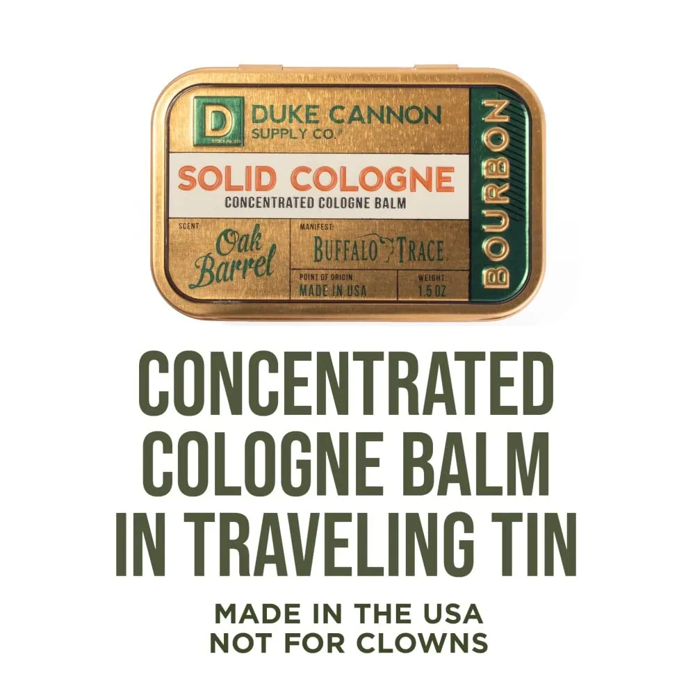 Duke Cannon Men's Solid Cologne - Bourbon | Concentrated Cologne Balm | Woody Oak Barrel Scent | Travel-Friendly Tin | 1.5 oz