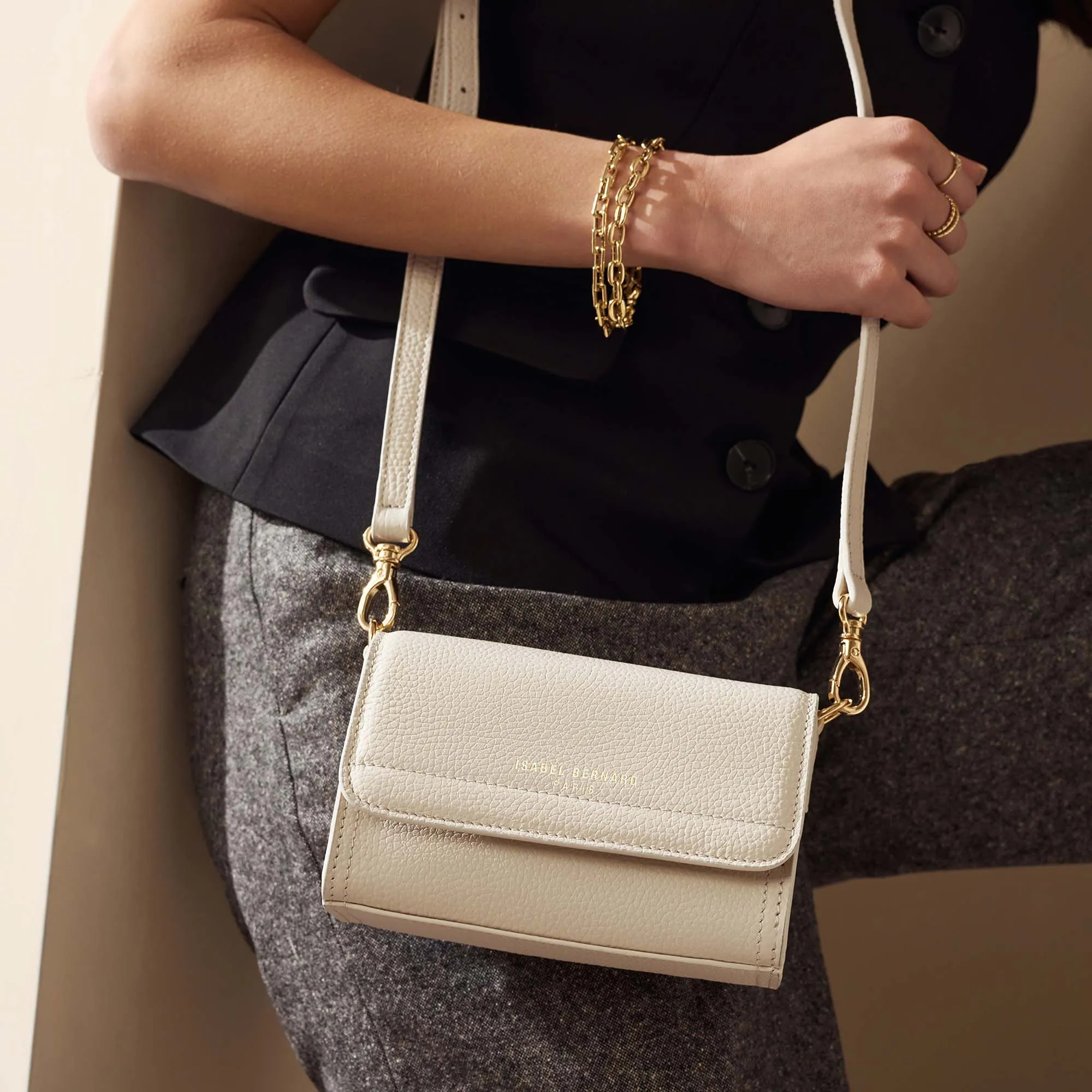 Femme Forte Kim cream calfskin leather crossbody bag