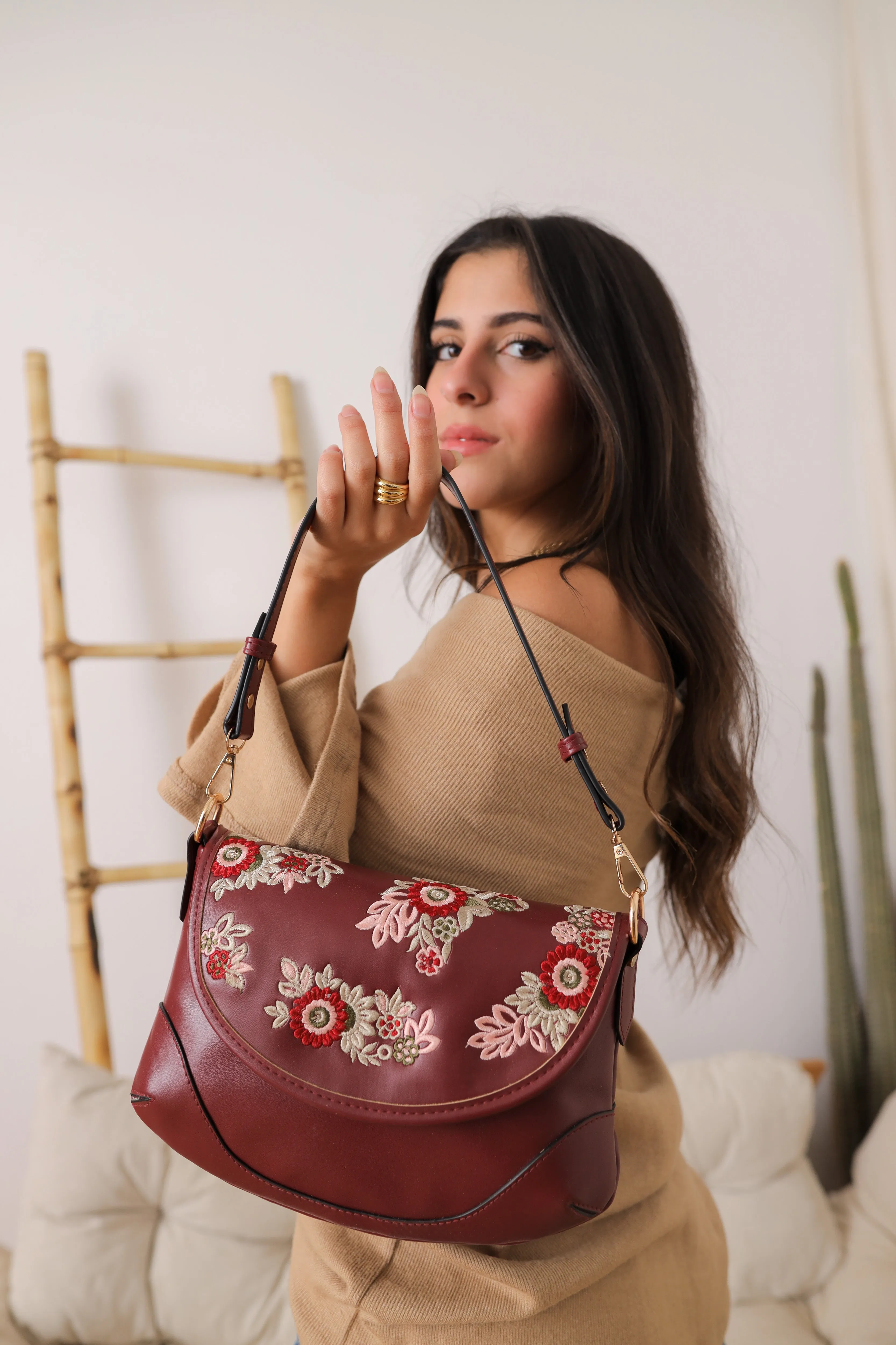 Floral Elegance Crossbody Bag Maroon