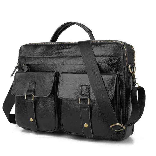 Fonmor New Cowhide Briefcases Men Big Totes Genuine Leather Handbag Zipper Male Business Hasp Pocket Soft Handle Bags
