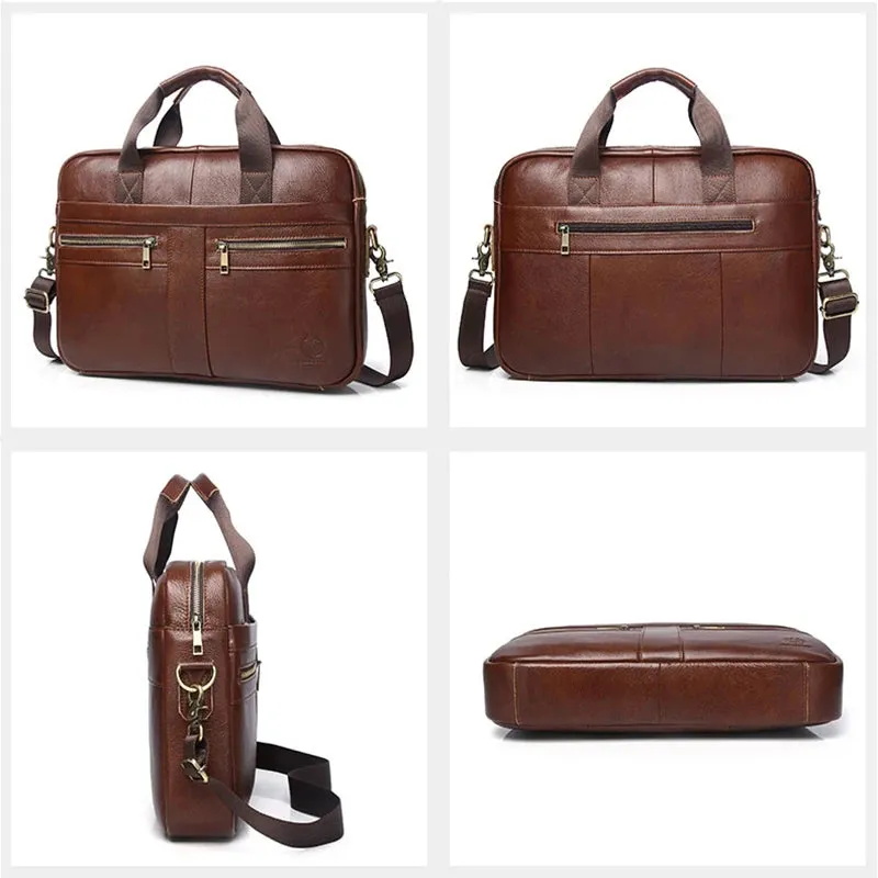 Genuine Leather Briefcases Hard For Men 15.6 Inch Office Bussiness Computer Bag