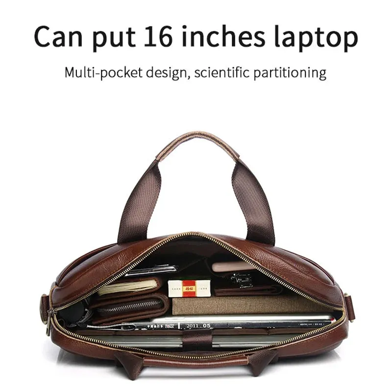 Genuine Leather Briefcases Hard For Men 15.6 Inch Office Bussiness Computer Bag