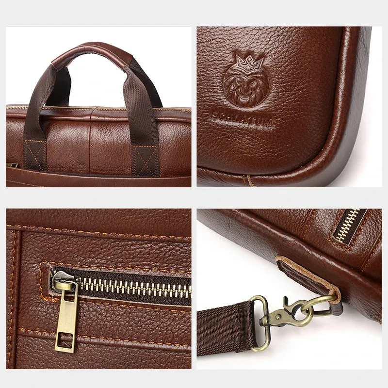 Genuine Leather Briefcases Hard For Men 15.6 Inch Office Bussiness Computer Bag