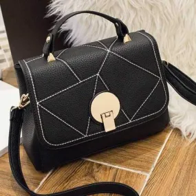 Geometric Textured PU Leather Tote - Black