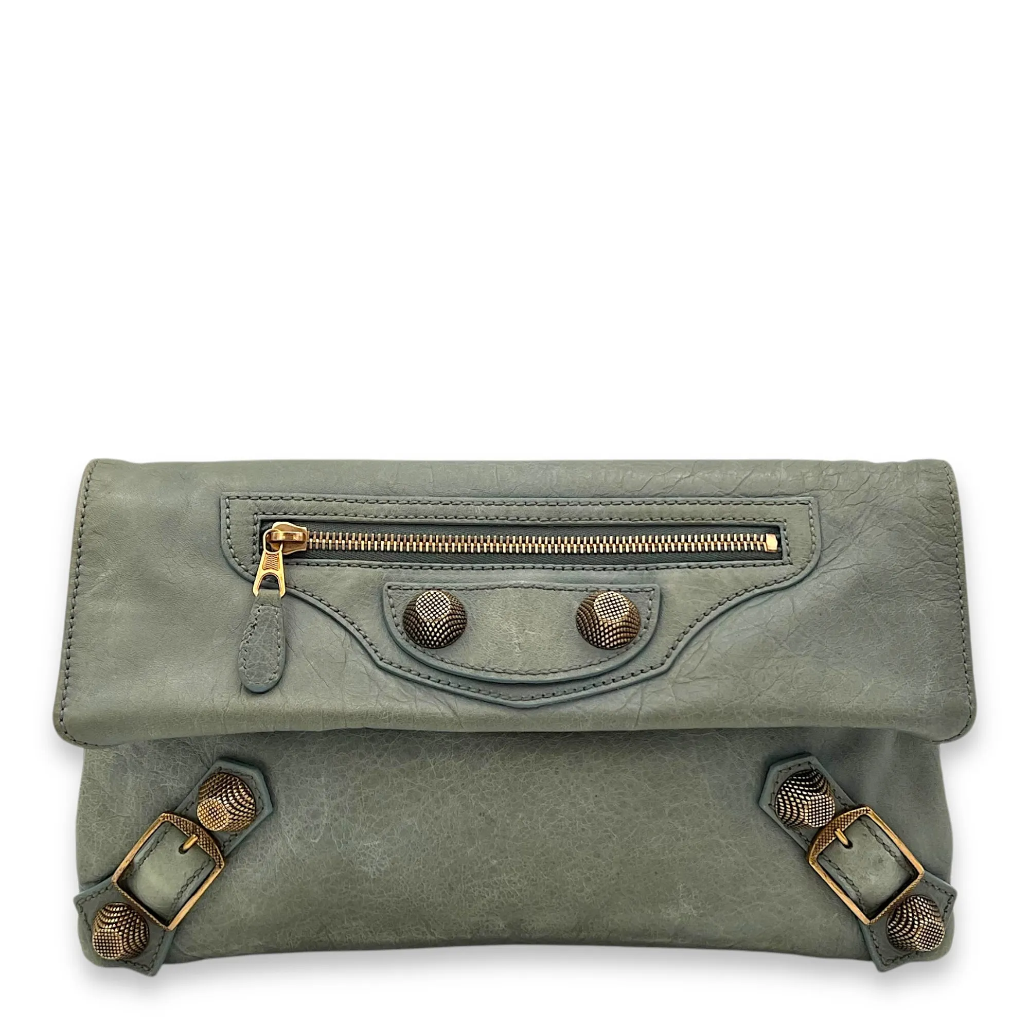 Giant City Clutch Blue in Distressed Leather, Gold hardware