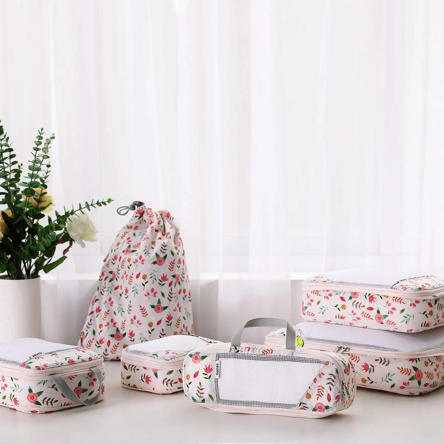 Gonex Floral Compression Packing Cubes