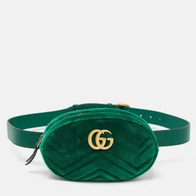 Gucci Green Matelass&eacute; Velvet Mini Gg Marmont Belt Bag