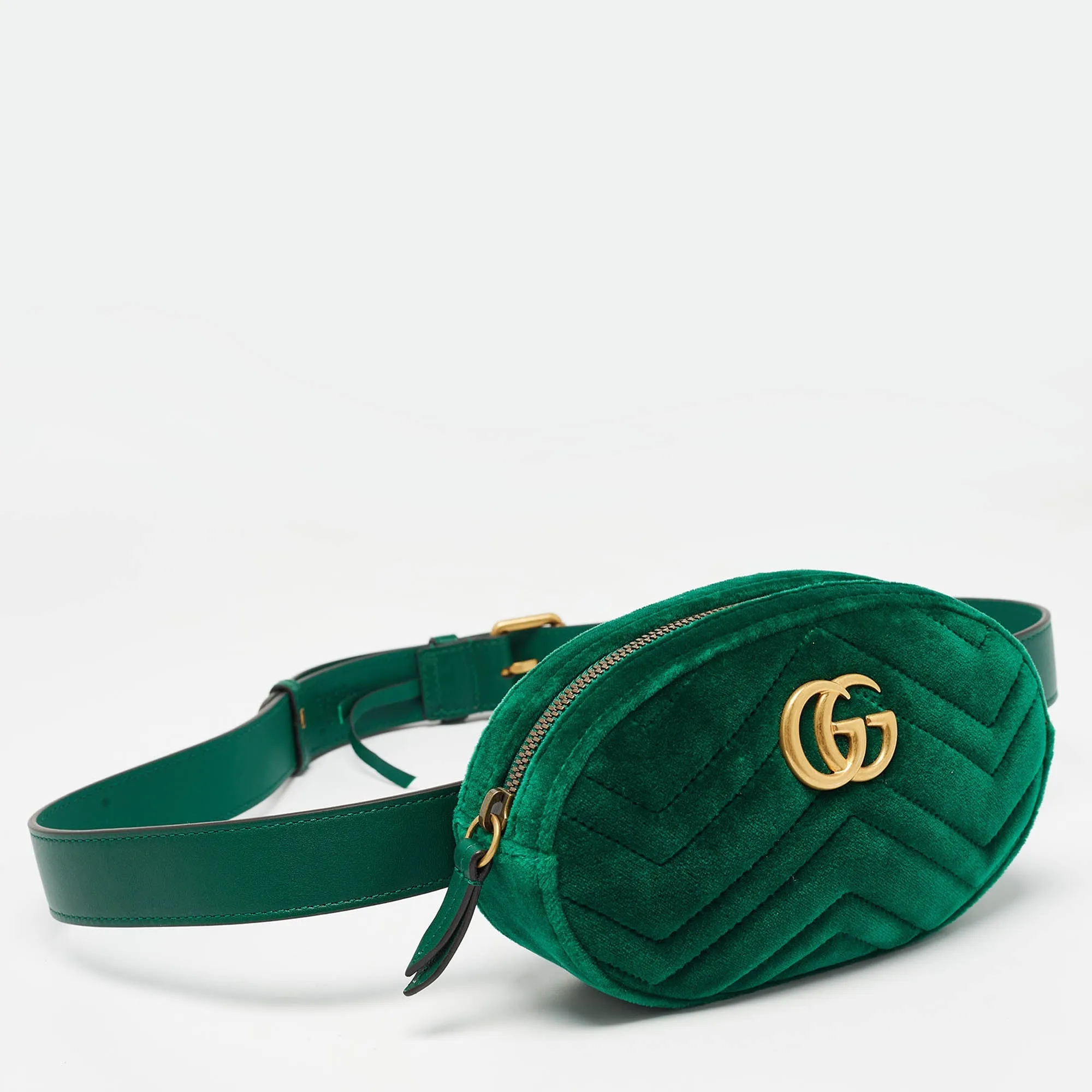 Gucci Green Matelass&eacute; Velvet Mini Gg Marmont Belt Bag