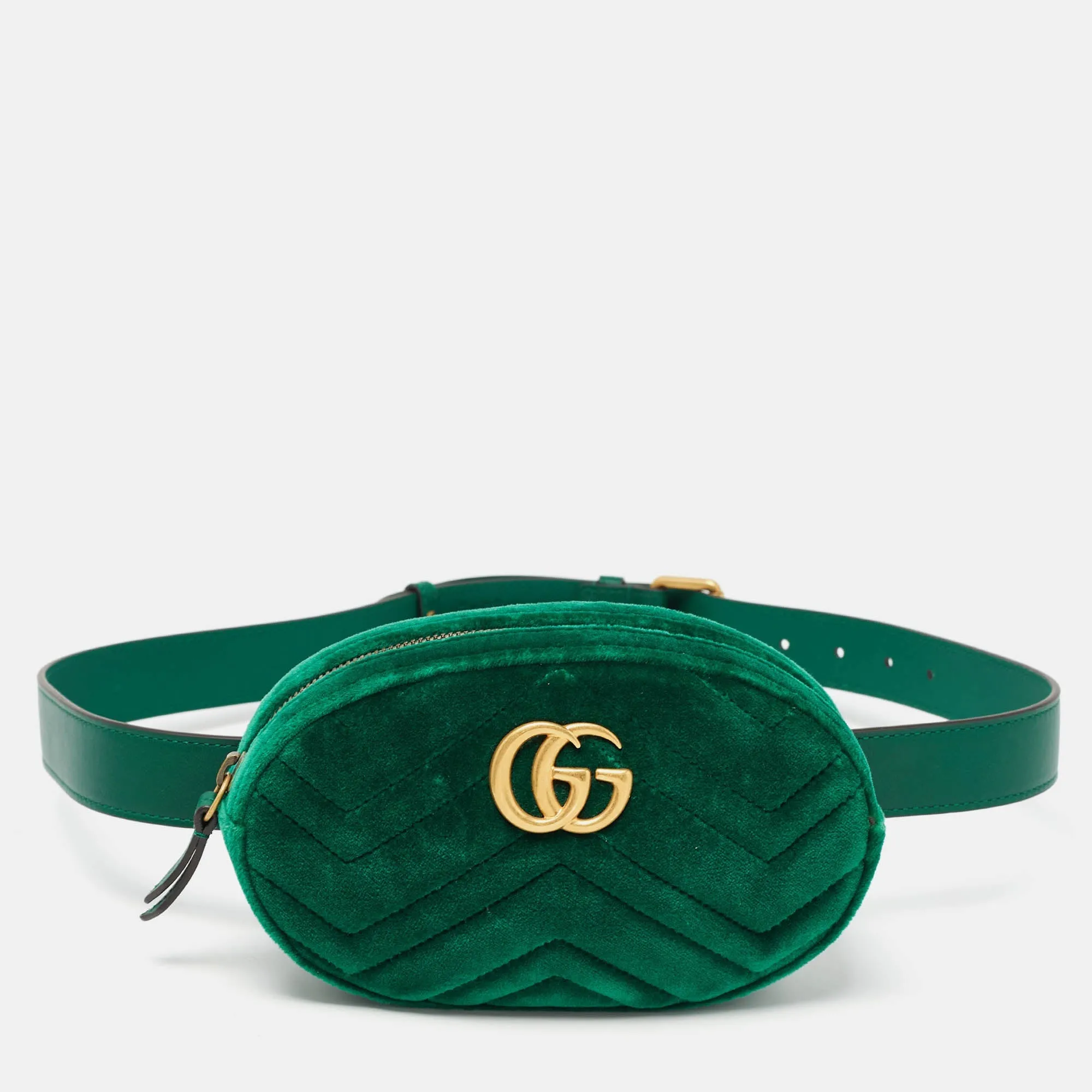 Gucci Green Matelass&eacute; Velvet Mini Gg Marmont Belt Bag