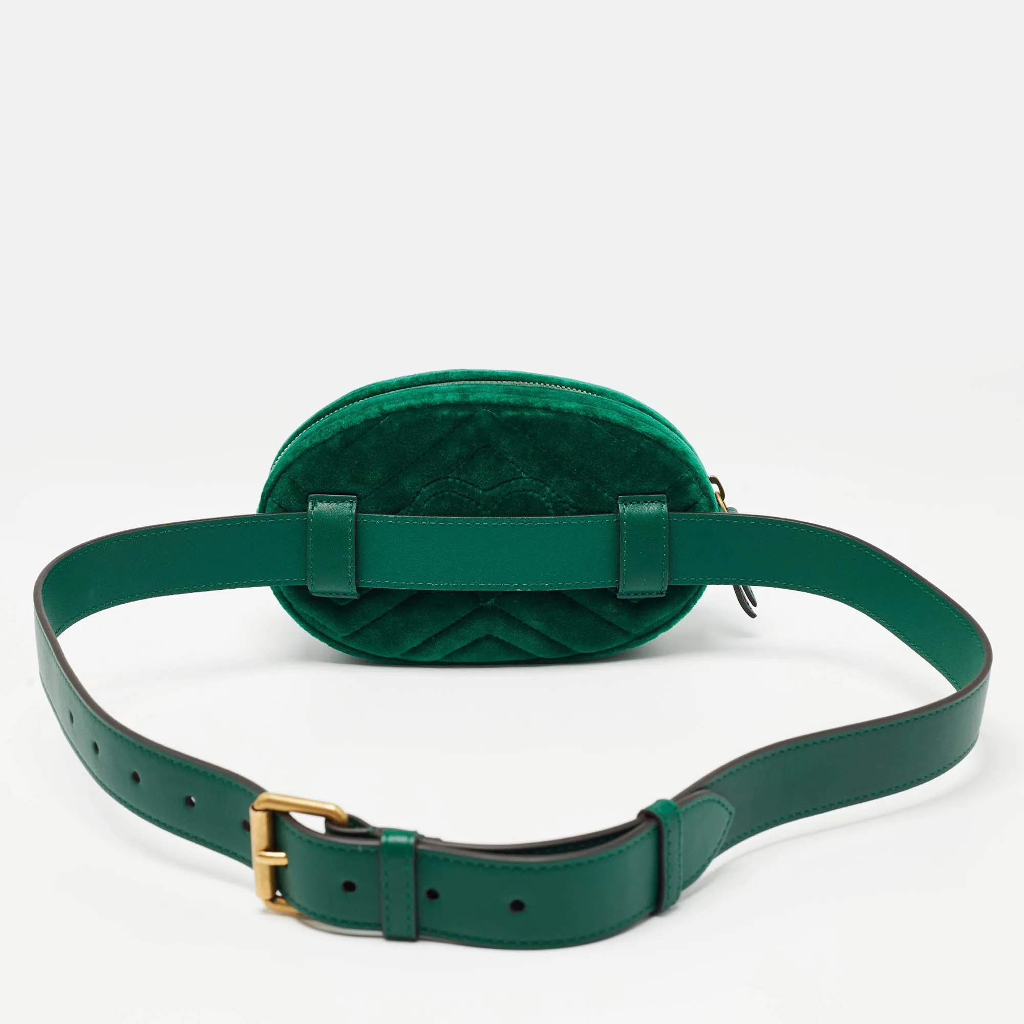 Gucci Green Matelass&eacute; Velvet Mini Gg Marmont Belt Bag