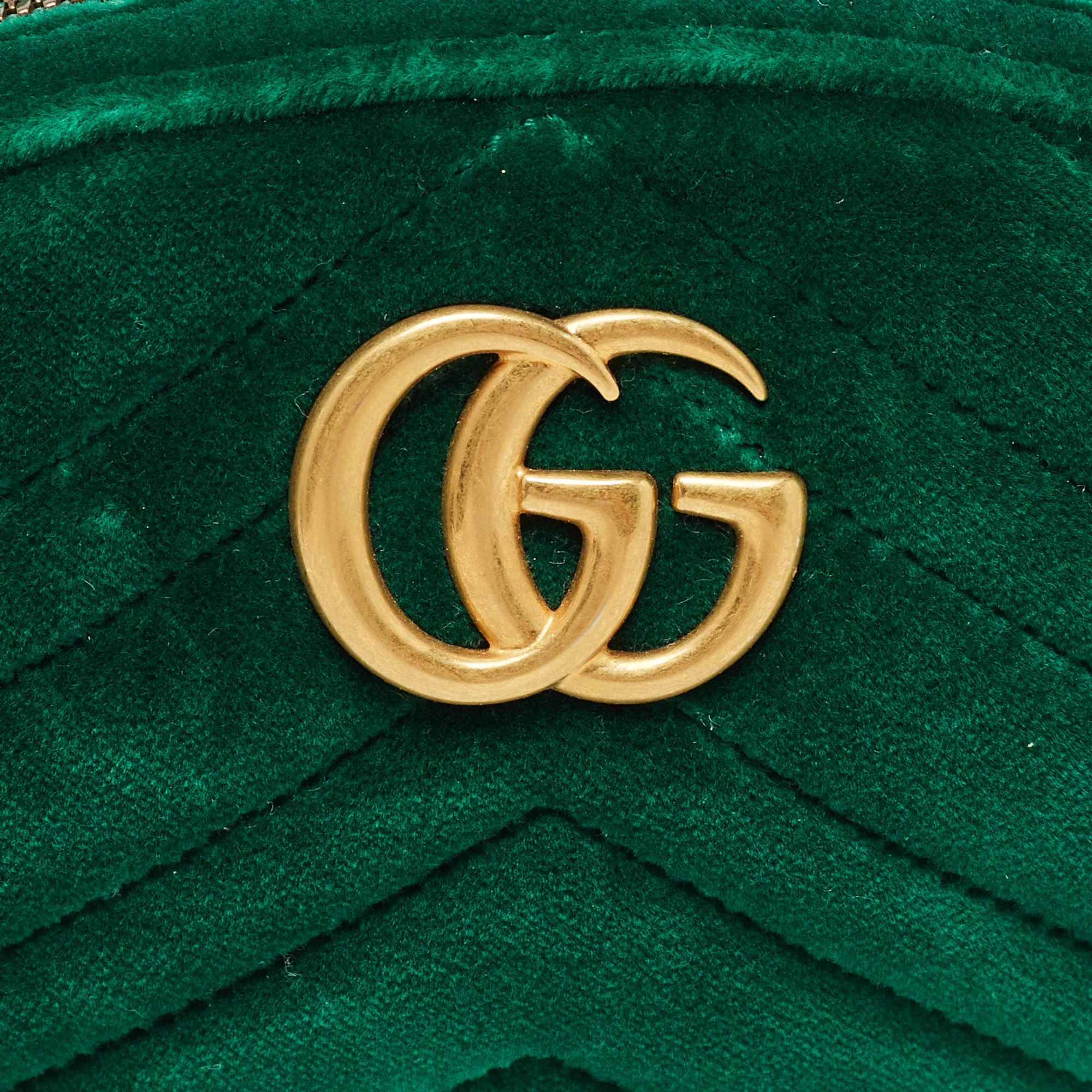 Gucci Green Matelass&eacute; Velvet Mini Gg Marmont Belt Bag