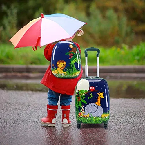 GYMAX Kids Carry On Luggage Set, 2PCS Rolling Suitcase (Giraffe)