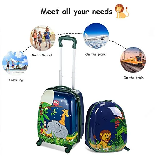 GYMAX Kids Carry On Luggage Set, 2PCS Rolling Suitcase (Giraffe)
