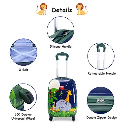 GYMAX Kids Carry On Luggage Set, 2PCS Rolling Suitcase (Giraffe)