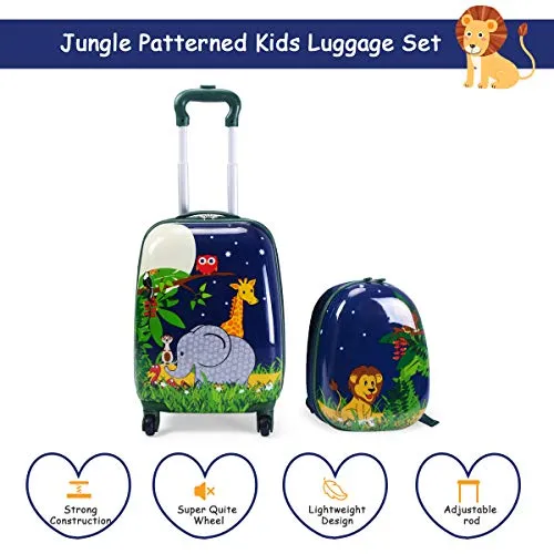 GYMAX Kids Carry On Luggage Set, 2PCS Rolling Suitcase (Giraffe)