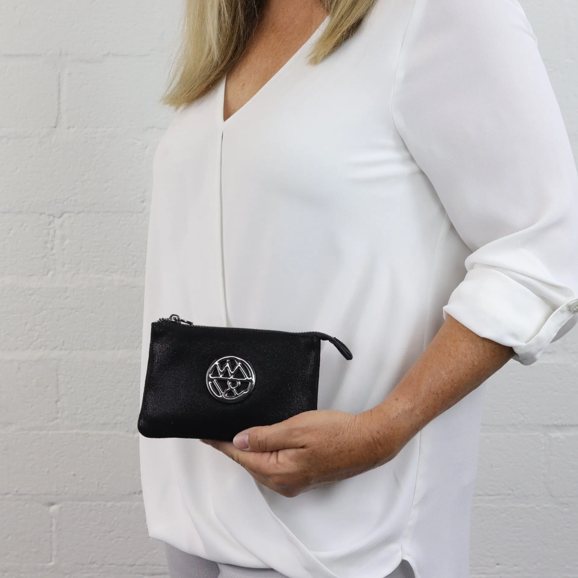 Harmony pebbled leather or printed suede pouch