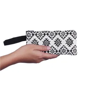Hmong Embroidered Rectangle Wristlet (Black & White)