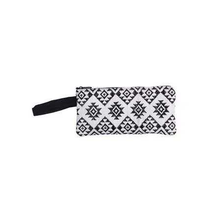 Hmong Embroidered Rectangle Wristlet (Black & White)