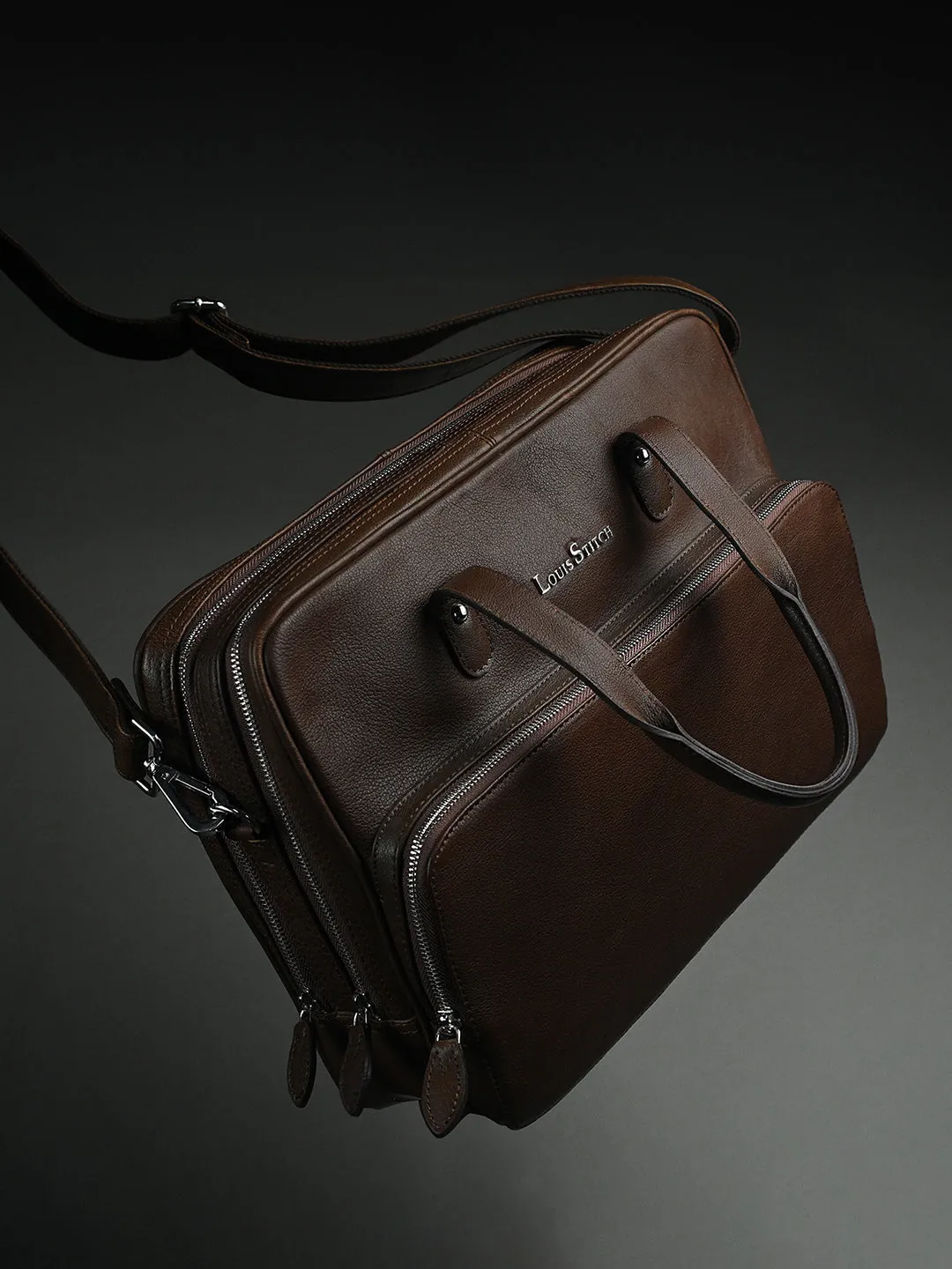 Italian Milled Leather Brunette Brown Slim Laptop Bag